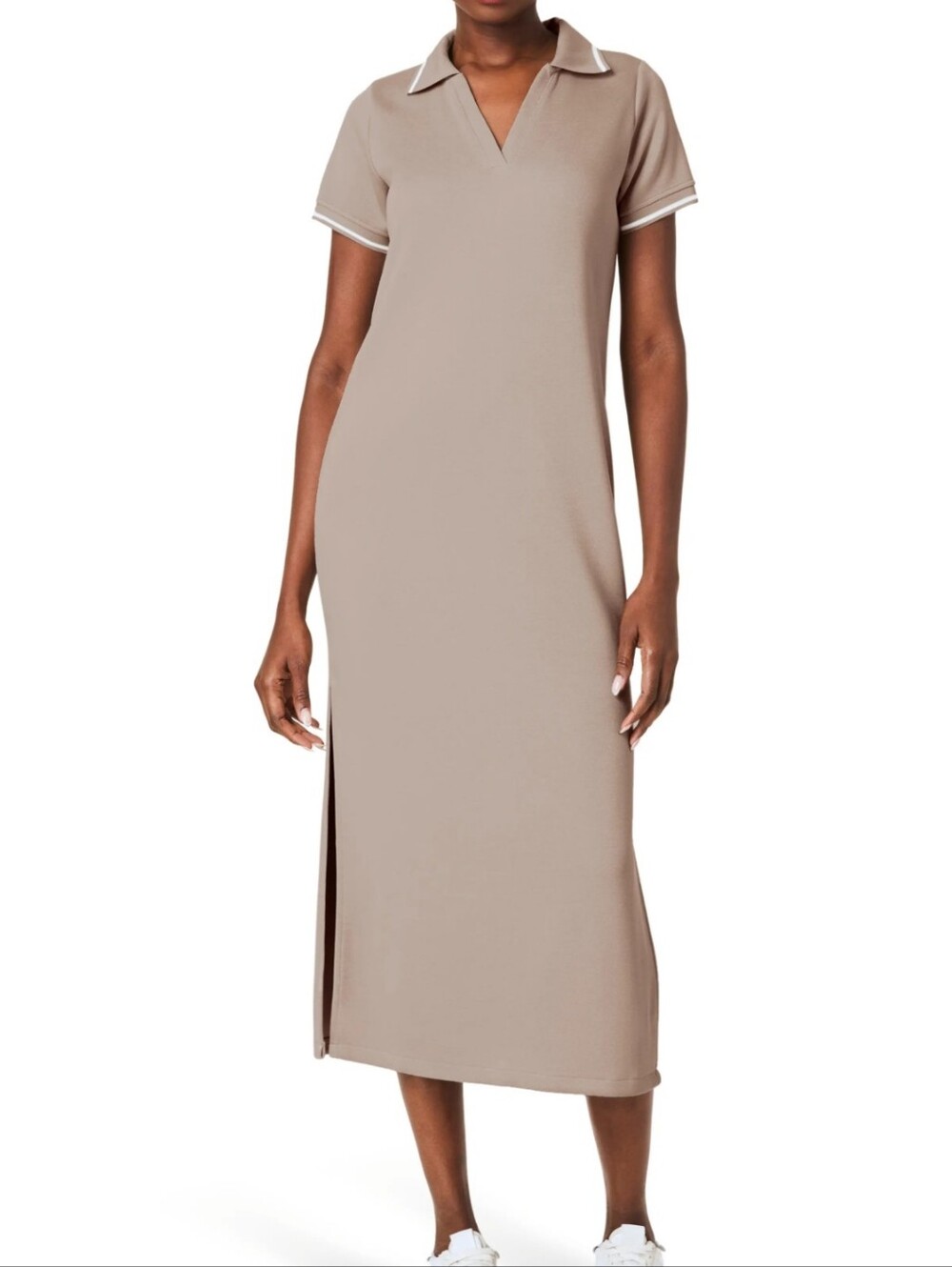 Spanx Air Essentials Pique Polo Midi Dress beige "Ashwood" Shirtdress S